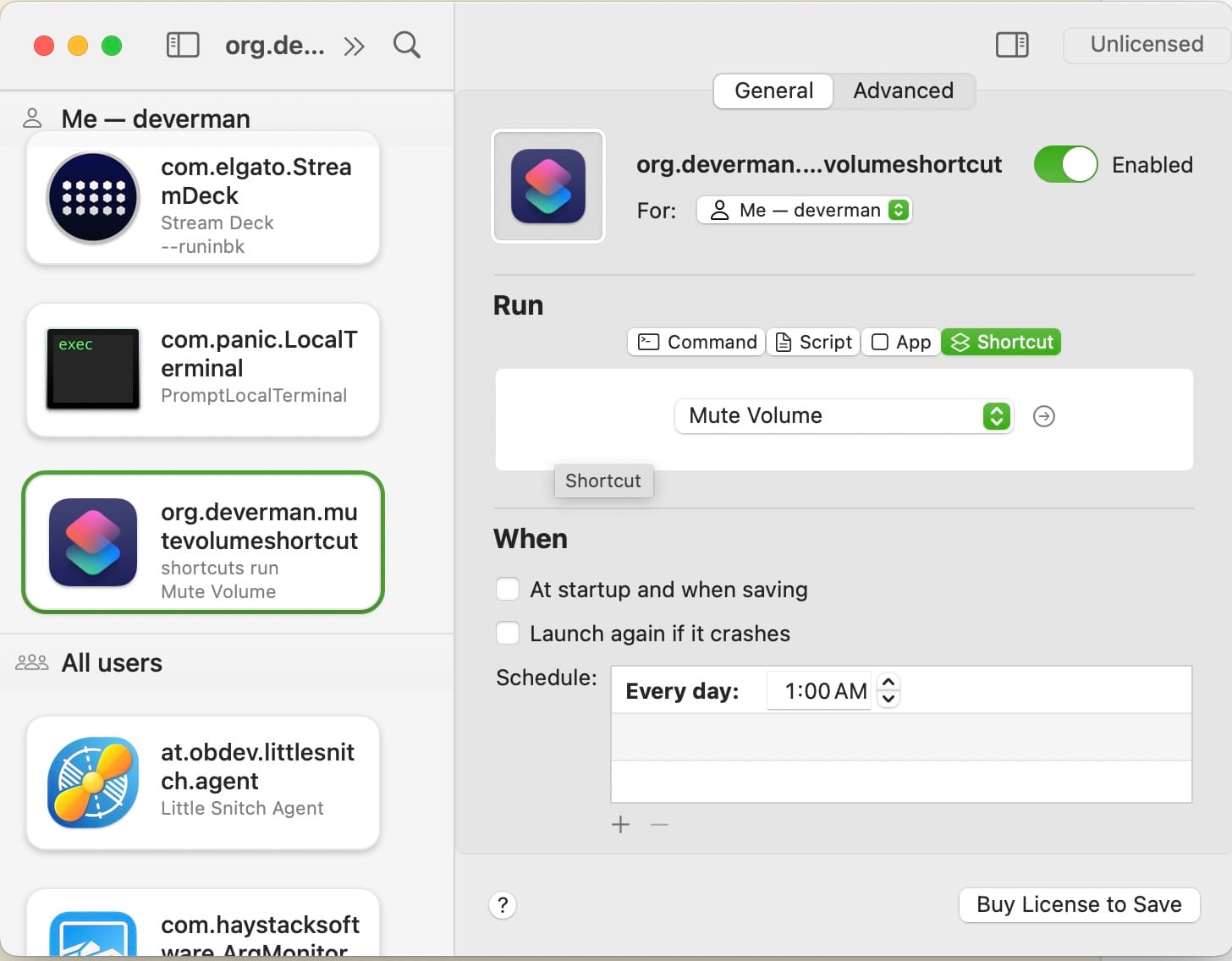 Lingon Allows you to view your shortcut launch settings.